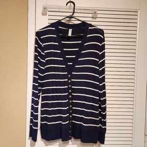NWOT Zenana XL Blue & White striped snap cardigan